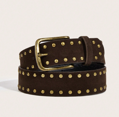 Virelle Studded Wide Waist Belt – Women’s PU Belt | Square Buckle | Vintage Dress & Coat Accessory