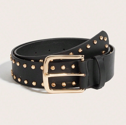 Virelle Studded Wide Waist Belt – Women’s PU Belt | Square Buckle | Vintage Dress & Coat Accessory