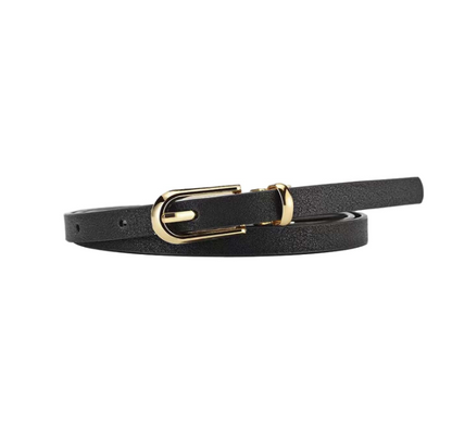 Elowra Sculpted Buckle Skinny Belt – 1cm PU Belt | 105cm Length