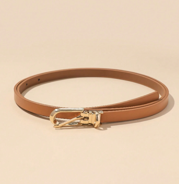 Elowra Sculpted Buckle Skinny Belt – 1cm PU Belt | 105cm Length