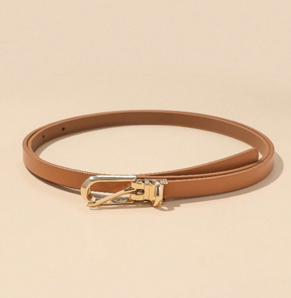 Elowra Sculpted Buckle Skinny Belt – 1cm PU Belt | 105cm Length