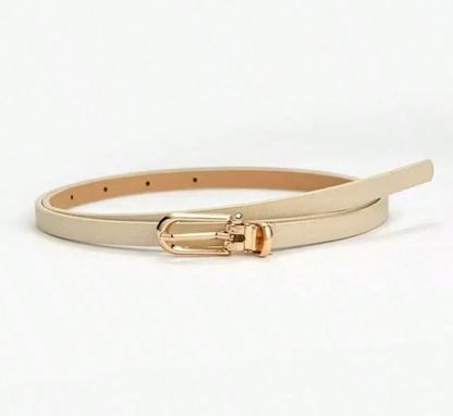 Elowra Sculpted Buckle Skinny Belt – 1cm PU Belt | 105cm Length