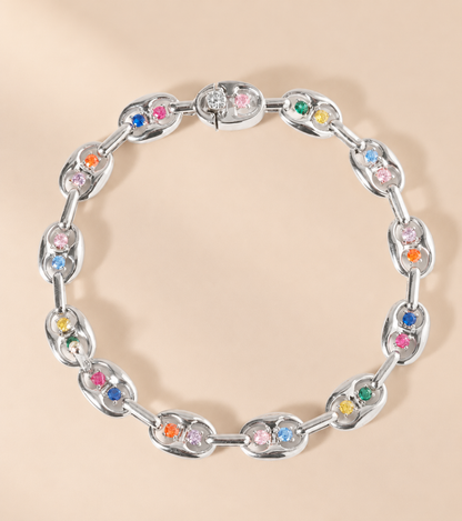 Celestine Zirconia Chain Bracelet — warm beige studio background