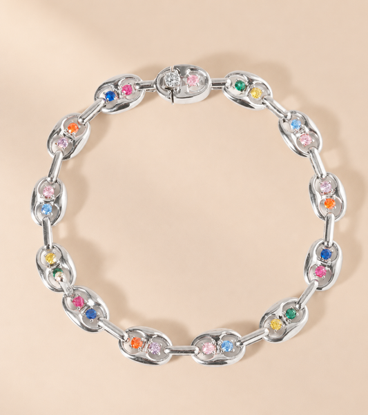 Celestine Zirconia Chain Bracelet — warm beige studio background