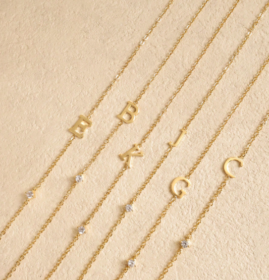 Amelisse Sideways Initial Necklace – Women’s 14K Gold-Plated Letter Jewellery | Rhinestone Detail | Personalised 42.5cm Necklace