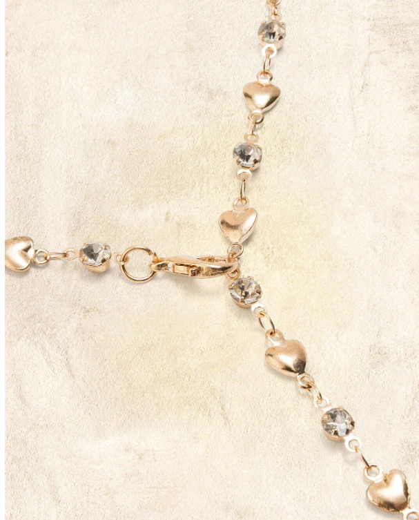 Amorielle Rhinestone Heart Necklace – Women’s Gold-Tone Jewellery | Romantic Heart Pendant | Elegant Everyday Necklace