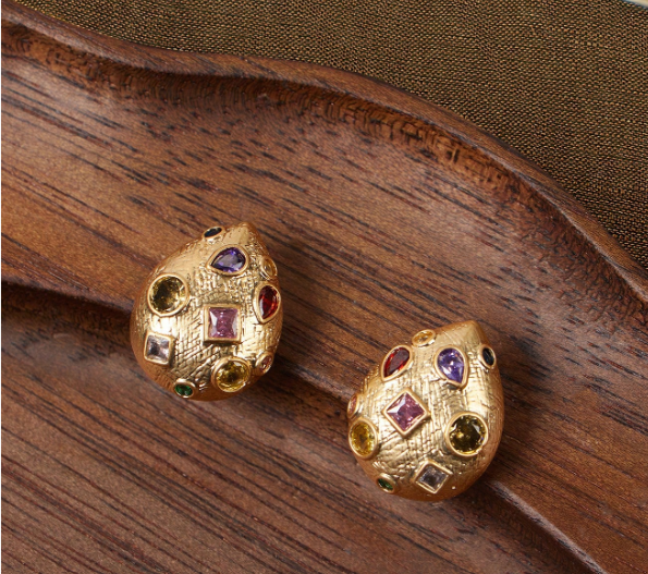 Valessia Geometric Rhinestone Earrings – Women’s 18K Gold-Plated Jewellery | Vintage Statement Earring Set | Elegant Everyday Accessories