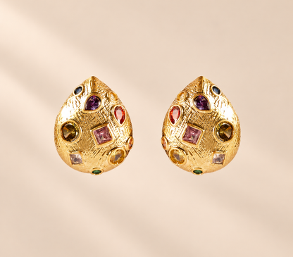 Valessia Geometric Rhinestone Earrings — warm beige studio background
