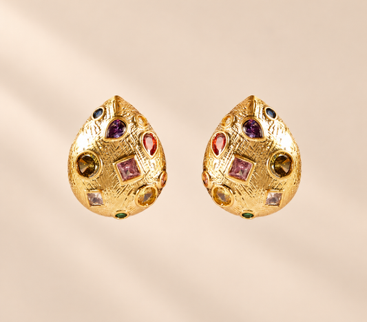 Valessia Geometric Rhinestone Earrings — warm beige studio background