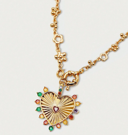 Coeurielle Hollow Heart Pendant Necklace – Women’s 18K Gold-Plated Jewellery | Rhinestone Heart Charm | 64cm Statement Necklace