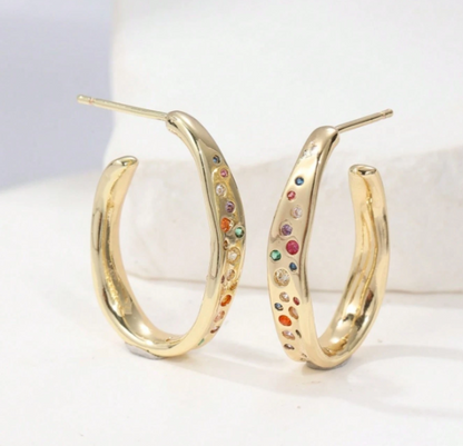 Prismelle Multicolour Zirconia Earrings – Women’s Copper Alloy Jewellery | Rainbow Rhinestone Geometric Earrings | Vintage Statement Accessory