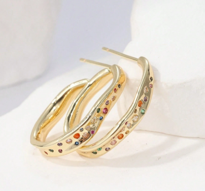 Prismelle Multicolour Zirconia Earrings – Women’s Copper Alloy Jewellery | Rainbow Rhinestone Geometric Earrings | Vintage Statement Accessory