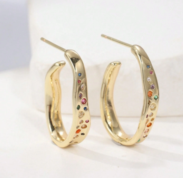 Prismelle Multicolour Zirconia Earrings – Women’s Copper Alloy Jewellery | Rainbow Rhinestone Geometric Earrings | Vintage Statement Accessory