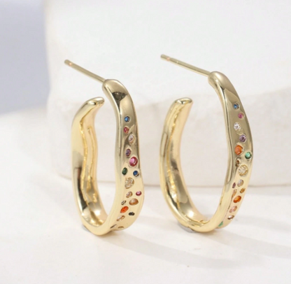 Prismelle Multicolour Zirconia Earrings – Women’s Copper Alloy Jewellery | Rainbow Rhinestone Geometric Earrings | Vintage Statement Accessory