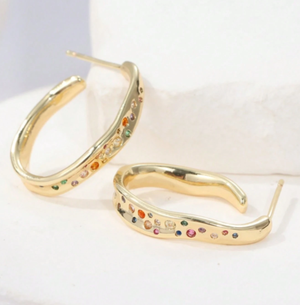 Prismelle Multicolour Zirconia Earrings – Women’s Copper Alloy Jewellery | Rainbow Rhinestone Geometric Earrings | Vintage Statement Accessory