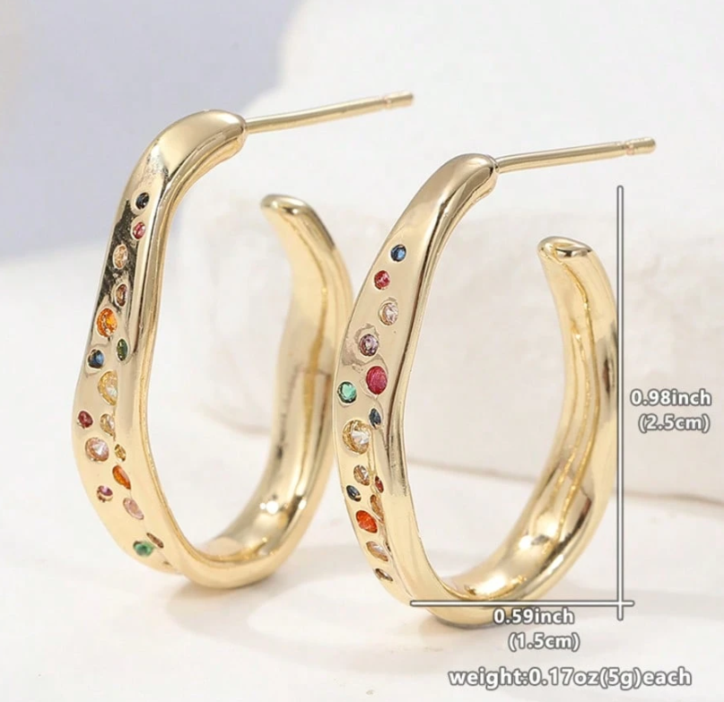 Prismelle Multicolour Zirconia Earrings – Women’s Copper Alloy Jewellery | Rainbow Rhinestone Geometric Earrings | Vintage Statement Accessory