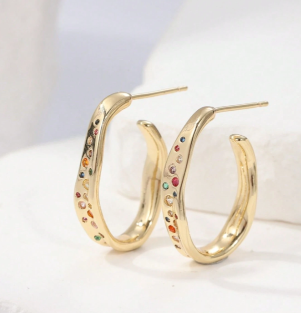 Prismelle Multicolour Zirconia Earrings – Women’s Copper Alloy Jewellery | Rainbow Rhinestone Geometric Earrings | Vintage Statement Accessory