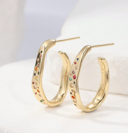 Prismelle Multicolour Zirconia Earrings – Women’s Copper Alloy Jewellery | Rainbow Rhinestone Geometric Earrings | Vintage Statement Accessory