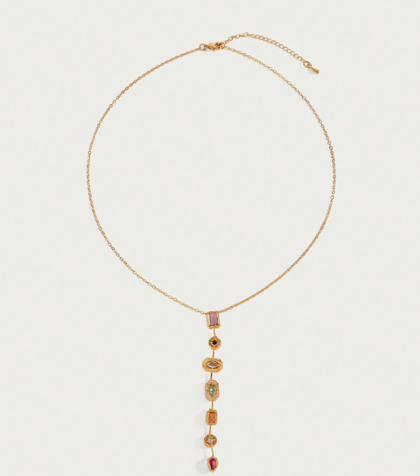 Virelia Multicolour Rhinestone Pendant Necklace – Women’s 18K Gold-Plated Jewellery | Geometric Crystal-Inspired Charm | Elegant Statement Necklace