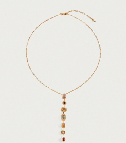 Virelia Multicolour Rhinestone Pendant Necklace – Women’s 18K Gold-Plated Jewellery | Geometric Crystal-Inspired Charm | Elegant Statement Necklace