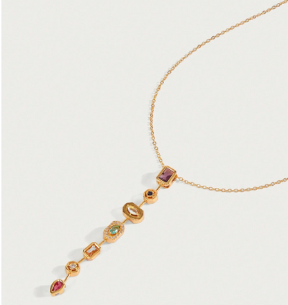 Virelia Multicolour Rhinestone Pendant Necklace – Women’s 18K Gold-Plated Jewellery | Geometric Crystal-Inspired Charm | Elegant Statement Necklace