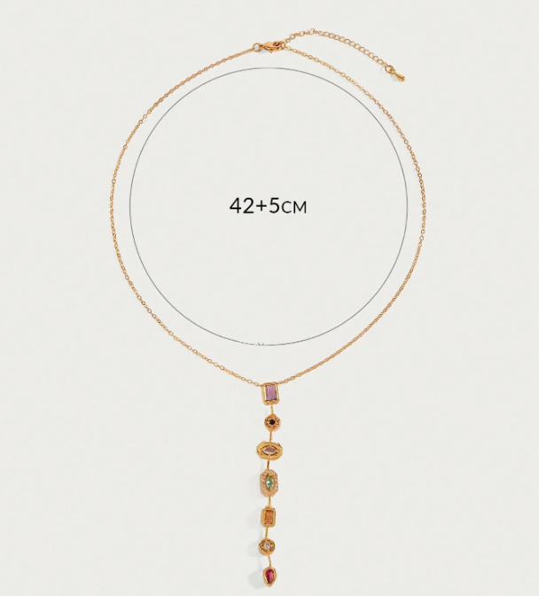 Virelia Multicolour Rhinestone Pendant Necklace – Women’s 18K Gold-Plated Jewellery | Geometric Crystal-Inspired Charm | Elegant Statement Necklace