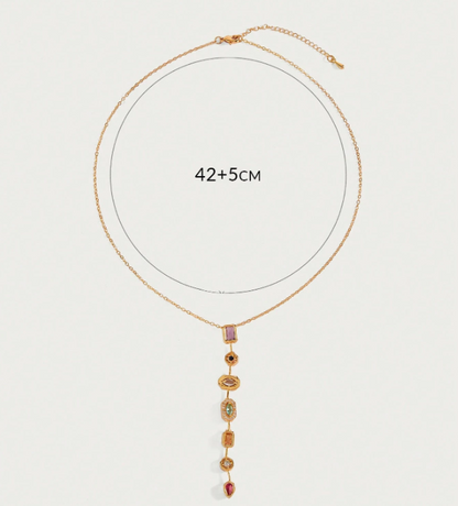 Virelia Multicolour Rhinestone Pendant Necklace – Women’s 18K Gold-Plated Jewellery | Geometric Crystal-Inspired Charm | Elegant Statement Necklace