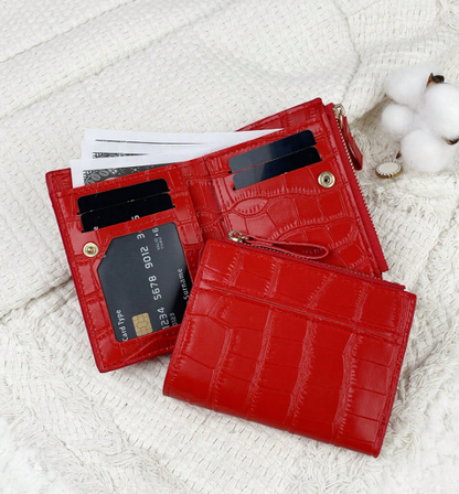 Marvelle Croc-Effect Compact Wallet – Women’s PU Small Wallet | Lightweight Zip Purse | Portable Card & Key Holder