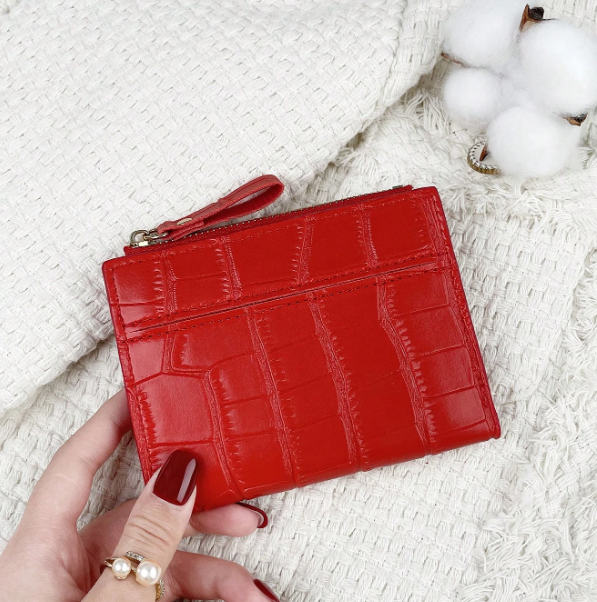 Marvelle Croc-Effect Compact Wallet – Women’s PU Small Wallet | Lightweight Zip Purse | Portable Card & Key Holder