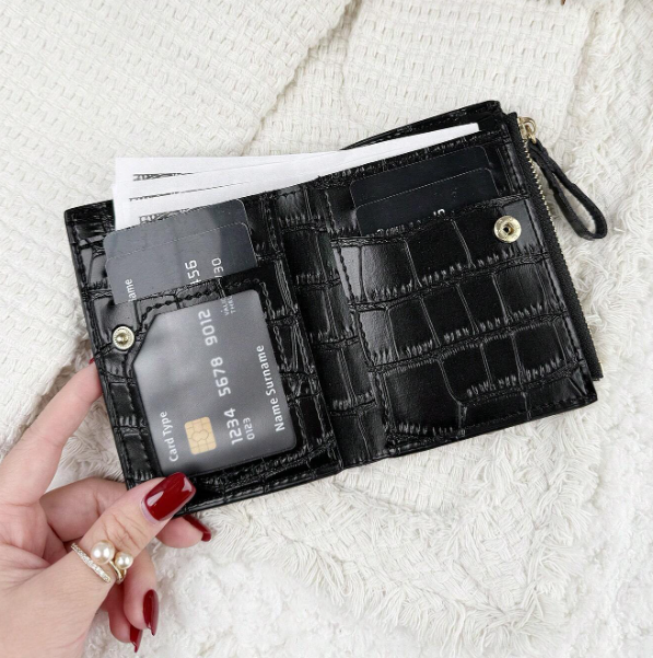 Marvelle Croc-Effect Compact Wallet – Women’s PU Small Wallet | Lightweight Zip Purse | Portable Card & Key Holder