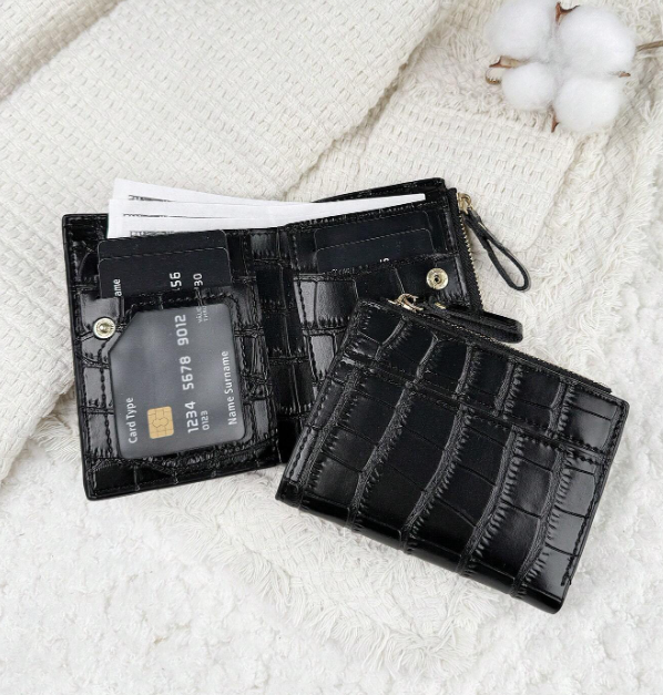 Marvelle Croc-Effect Compact Wallet – Women’s PU Small Wallet | Lightweight Zip Purse | Portable Card & Key Holder