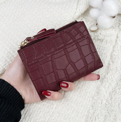 Marvelle Croc-Effect Compact Wallet – Women’s PU Small Wallet | Lightweight Zip Purse | Portable Card & Key Holder