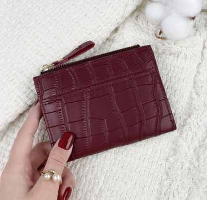 Marvelle Croc-Effect Compact Wallet – Women’s PU Small Wallet | Lightweight Zip Purse | Portable Card & Key Holder