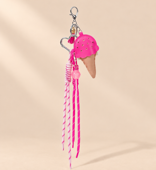 GelatoPop Ice Cream & Heart Bag Charm — warm beige studio background