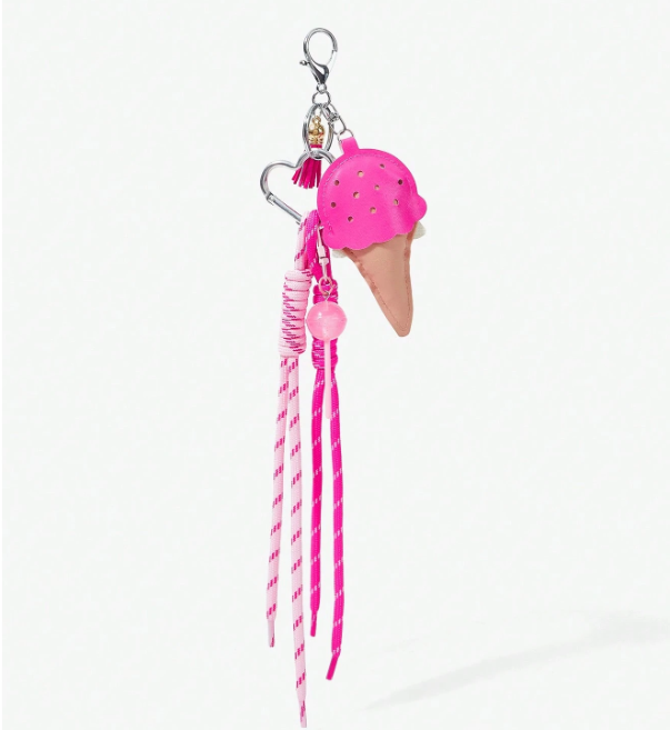 GelatoPop Ice Cream & Heart Bag Charm – Pink Dessert or Black Studded Heart | Decorative Keychain