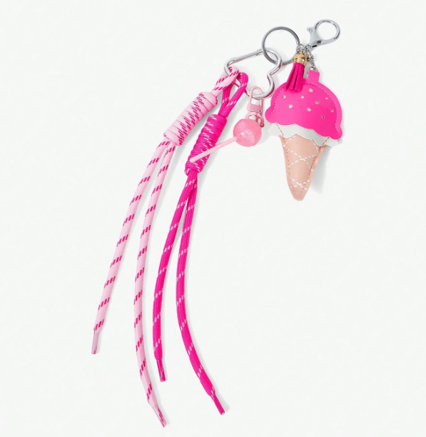 GelatoPop Ice Cream & Heart Bag Charm – Pink Dessert or Black Studded Heart | Decorative Keychain