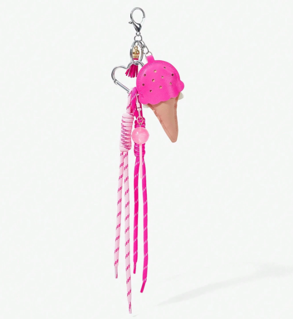 GelatoPop Ice Cream & Heart Bag Charm – Pink Dessert or Black Studded Heart | Decorative Keychain