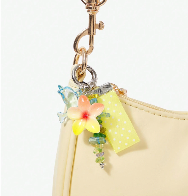 Solmara Tropical Dolphin Bag Charm – Women’s Floral Ocean Keychain | Beaded Ribbon Pendant | Summer Handbag Accessory