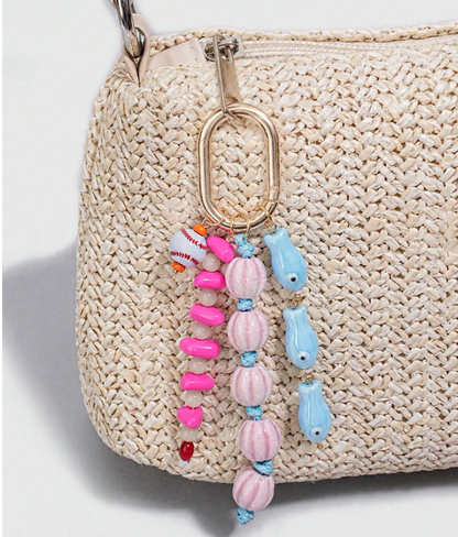 Beadora Colourful Woven Rope Bag Charm – Unisex Beaded Keychain | Kawaii Hanging Pendant | Spring & Summer Bag Accessory