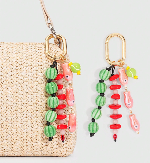 Beadora Colourful Woven Rope Bag Charm – Unisex Beaded Keychain | Kawaii Hanging Pendant | Spring & Summer Bag Accessory