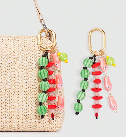 Beadora Colourful Woven Rope Bag Charm – Unisex Beaded Keychain | Kawaii Hanging Pendant | Spring & Summer Bag Accessory