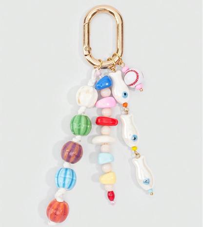 Beadora Colourful Woven Rope Bag Charm – Unisex Beaded Keychain | Kawaii Hanging Pendant | Spring & Summer Bag Accessory