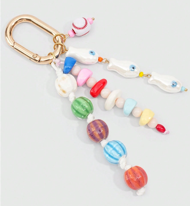 Beadora Colourful Woven Rope Bag Charm – Unisex Beaded Keychain | Kawaii Hanging Pendant | Spring & Summer Bag Accessory