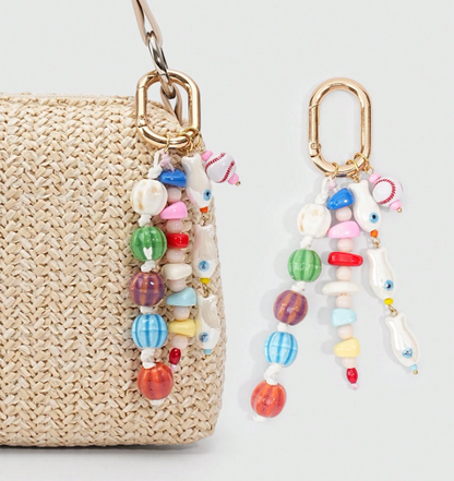 Beadora Colourful Woven Rope Bag Charm – Unisex Beaded Keychain | Kawaii Hanging Pendant | Spring & Summer Bag Accessory