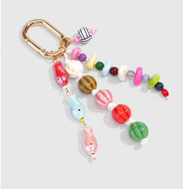 Beadora Colourful Woven Rope Bag Charm – Unisex Beaded Keychain | Kawaii Hanging Pendant | Spring & Summer Bag Accessory