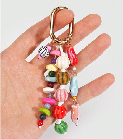 Beadora Colourful Woven Rope Bag Charm – Unisex Beaded Keychain | Kawaii Hanging Pendant | Spring & Summer Bag Accessory
