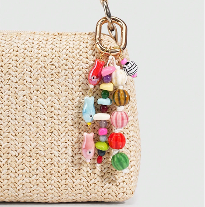Beadora Colourful Woven Rope Bag Charm – Unisex Beaded Keychain | Kawaii Hanging Pendant | Spring & Summer Bag Accessory