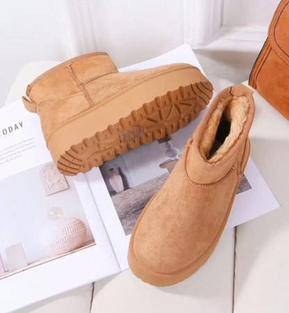 Brinelle Fur-Lined Platform Snow Boots – Women’s Suedette Winter Slip-On Shoes | Thick Sole & Cosy Lining | Autumn Winter Footwear