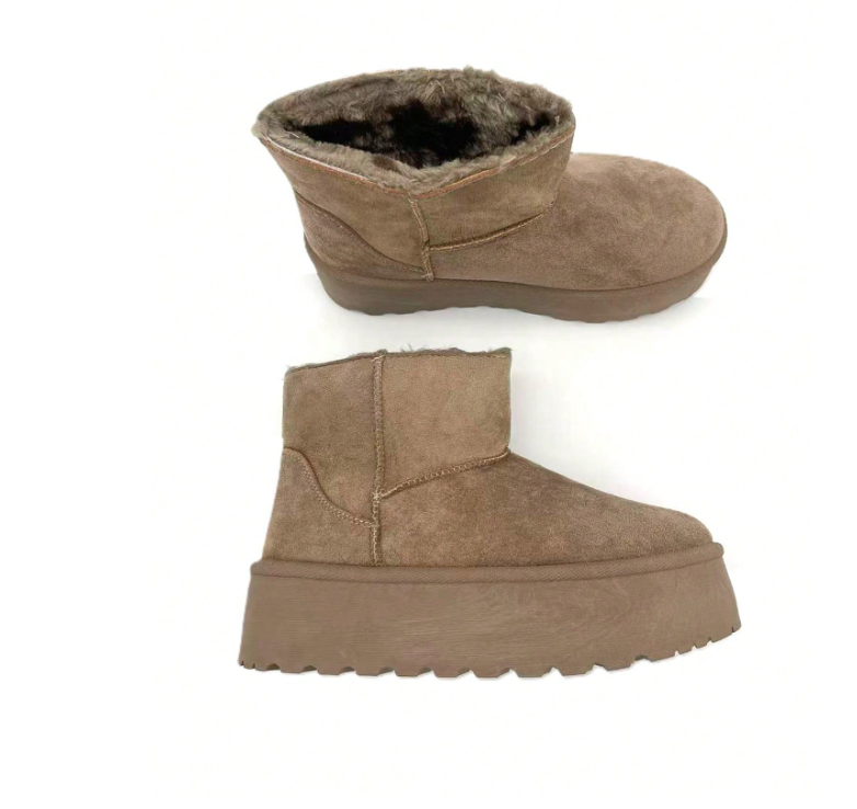 Brinelle Fur-Lined Platform Snow Boots – Women’s Suedette Winter Slip-On Shoes | Thick Sole & Cosy Lining | Autumn Winter Footwear