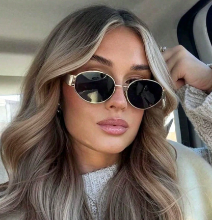 Virelle Retro Oval Sunglasses – Women’s Vintage Metal Frame Eyewear | Black PC Lenses | Chic Travel & Everyday Fashion Glasses